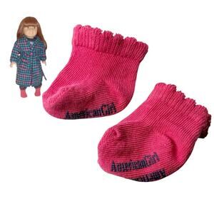 American Girl Sleep Socks Plaid Robe Outfit Accessory Pink Blue Logo Ankle Socks